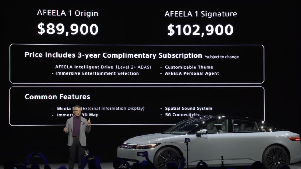Proposed price of the AFEELA