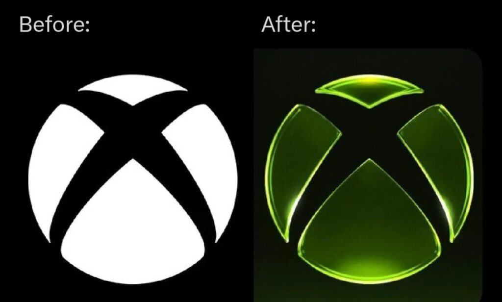 Before and After images of Xbox logo