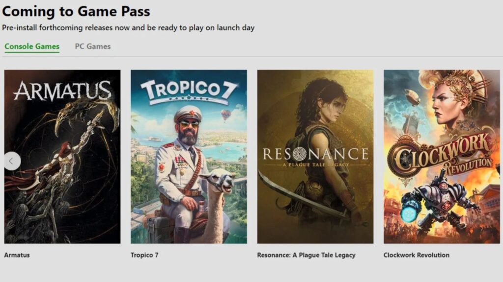 Upcoming Gamepass titles
