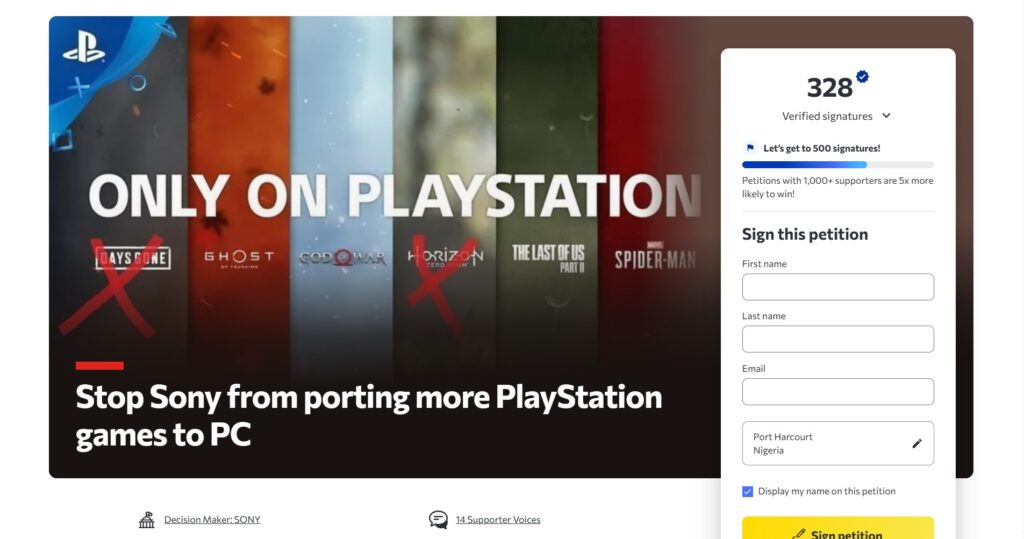 Petition to stop Sony from porting games