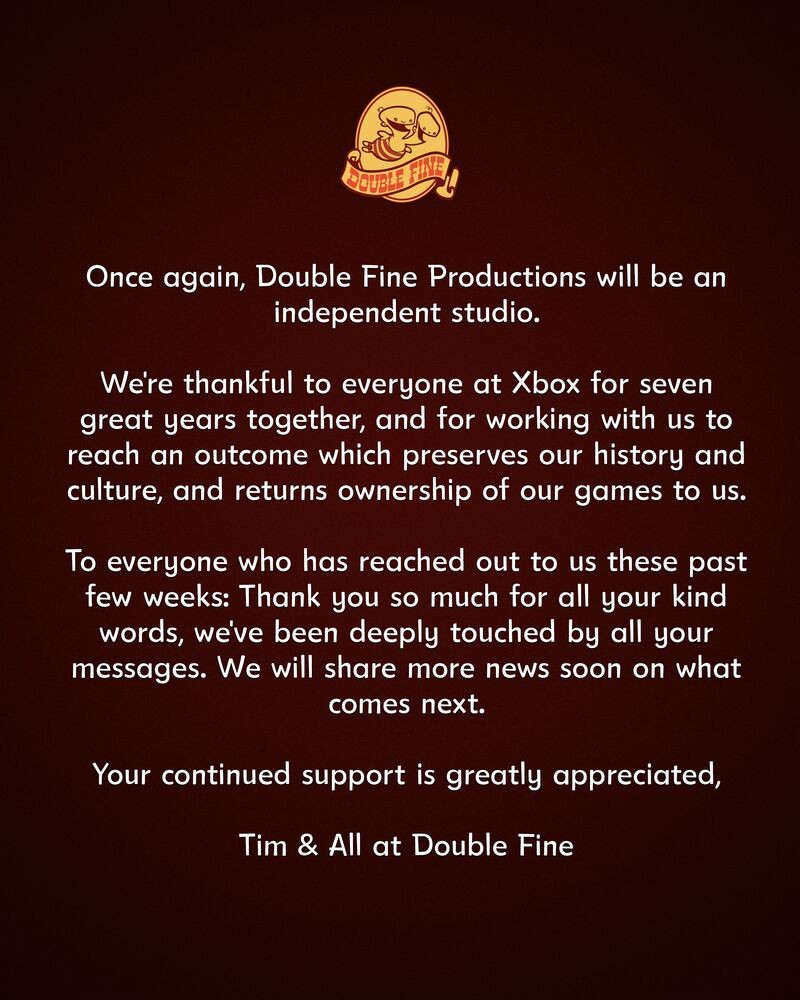 Double Fine official statement