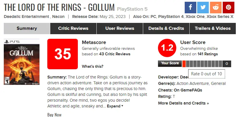 The Lord of the Rings: Gollum developers apologise after major